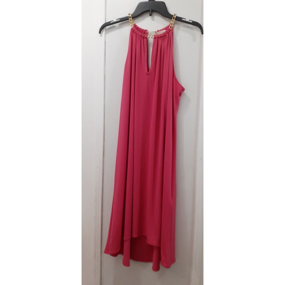 Michael Kors Hot Pink Dress SZ Lrg Halter with Gold Chain Neckline Chic Elegant - Picture 10 of 11